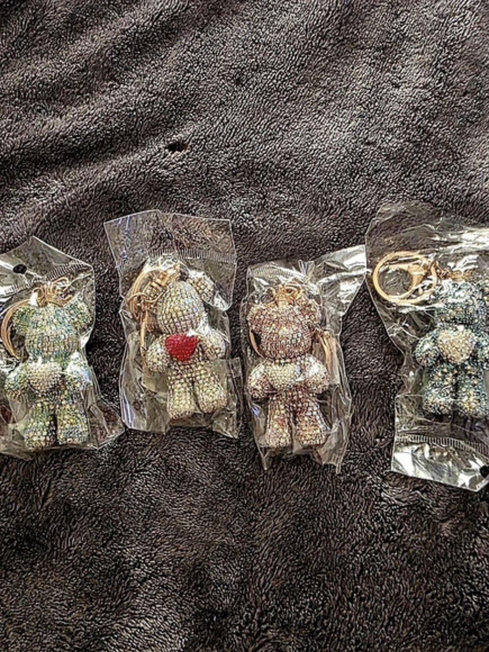 Rhinestone Teddy Bear Keychain Set Multicolor & Gold